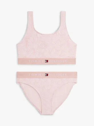 Bañador de dos piezas con estampado y cuello cuadrado para niña