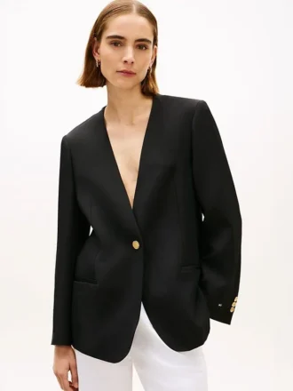 Blazer de mezcla de lino de corte holgado