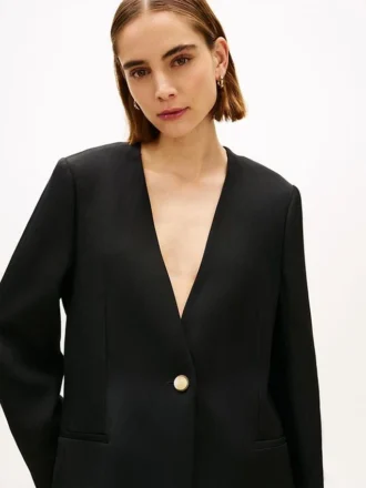 Blazer de mezcla de lino de corte holgado