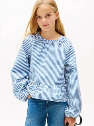 Blusa de popelín a rayas para niña