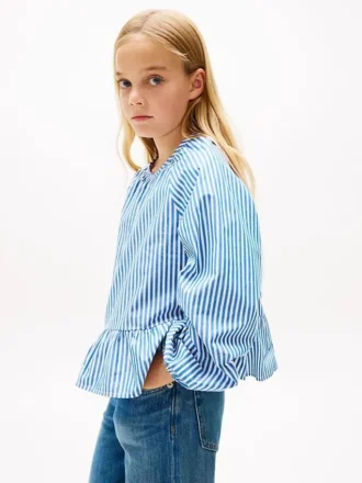 Blusa de popelín a rayas para niña