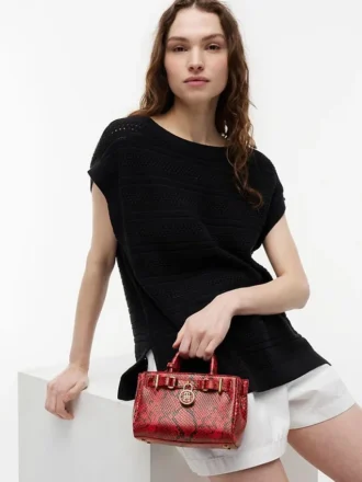 Bolso micro tote de piel con relieve de serpiente Bolso micro tote de piel con relieve de serpiente
