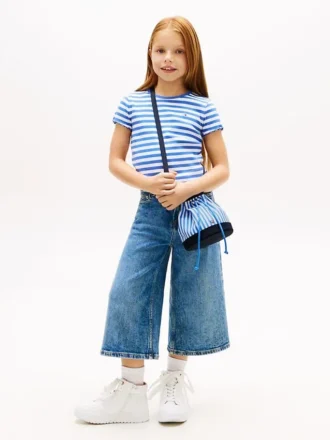Bolso tipo cubo de lona a rayas para niña