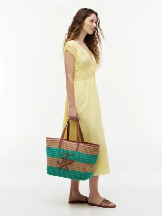 Bolso tote de ganchillo con rayas náuticas Bolso tote de ganchillo con rayas náuticas
