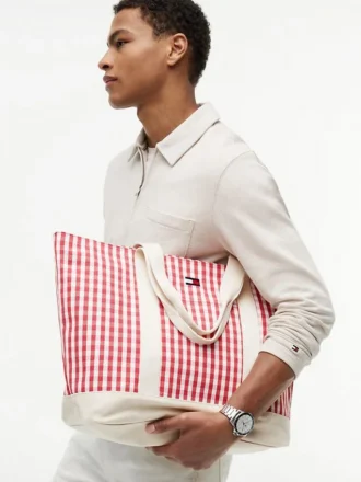 Bolso tote de lona a cuadros