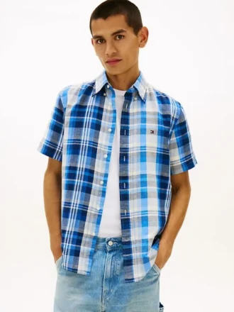 Camisa a cuadros de mezcla de algodón y lino