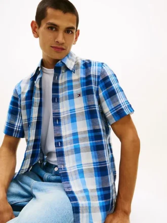 Camisa a cuadros de mezcla de algodón y lino