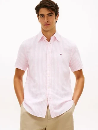 Camisa a rayas de mezcla de algodón y lino