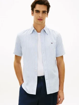 Camisa a rayas de mezcla de algodón y lino