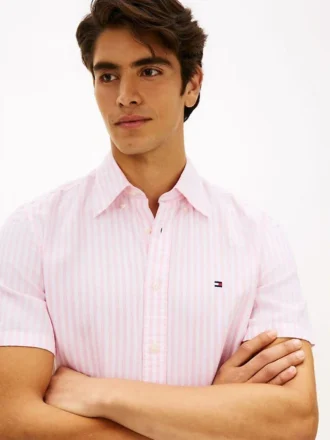 Camisa a rayas de mezcla de algodón y lino