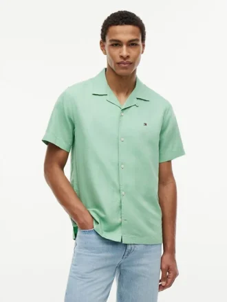 Camisa camp de algodón y lino de corte regular