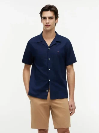 Camisa camp de algodón y lino de corte regular