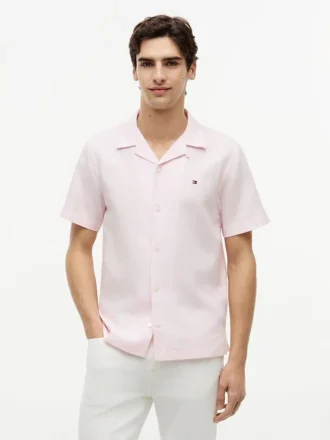 Camisa camp de algodón y lino de corte regular