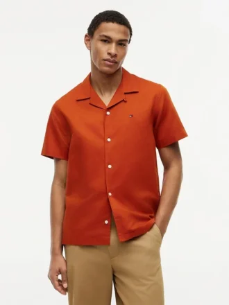 Camisa camp de algodón y lino de corte regular