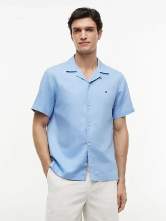Camisa camp de algodón y lino de corte regular