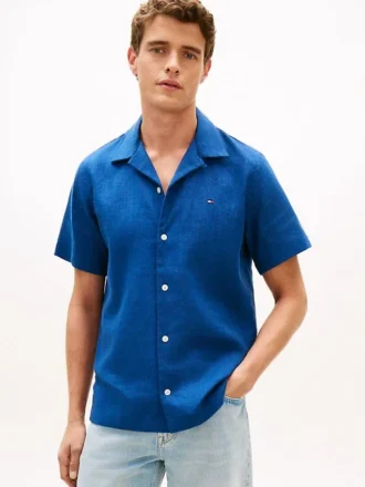 Camisa camp de corte regular en mezcla de lino
