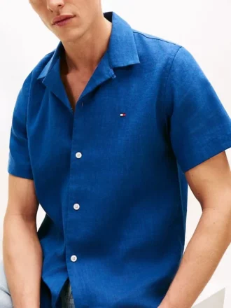 Camisa camp de corte regular en mezcla de lino