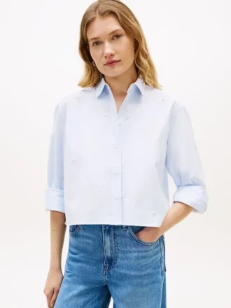 Camisa corta de popelín con adornos