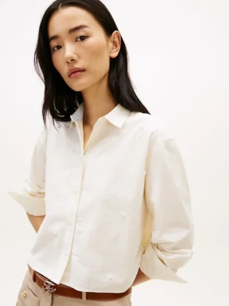 Camisa corta de popelín con adornos