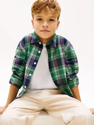 Camisa de cuadros elástica de Oxford para niños