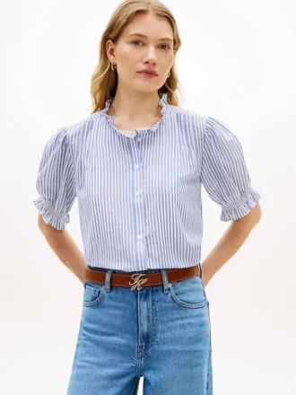Camisa de gasa de algodón con ribete de volantes