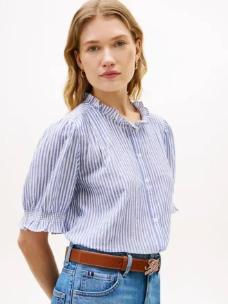 Camisa de gasa de algodón con ribete de volantes