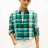 Camisa de lino a cuadros Madras de corte regular Camisa de lino a cuadros Madras de corte regular