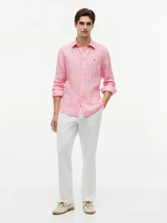 Camisa de lino a rayas de corte regular