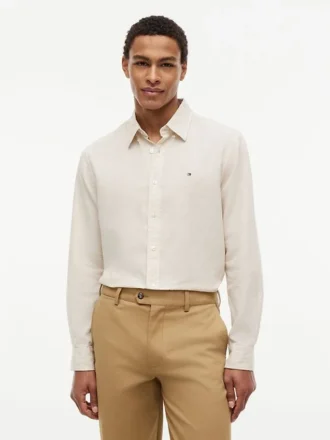 Camisa de mezcla de lino a rayas de corte regular