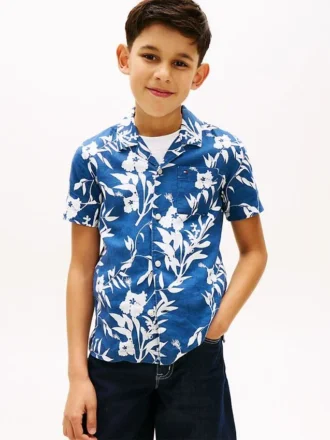 Camisa infantil de mezcla de lino y algodón con estampado floral