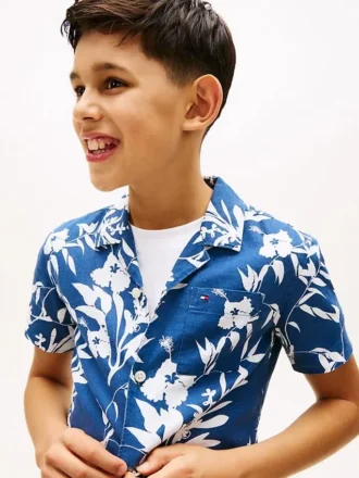 Camisa infantil de mezcla de lino y algodón con estampado floral