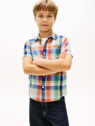 Camisa Madras de mezcla de lino y algodón para niños