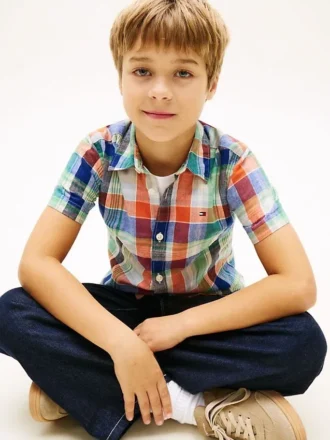 Camisa Madras de mezcla de lino y algodón para niños