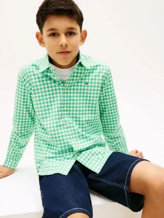 Camisa Oxford elástica a cuadros vichy para niños
