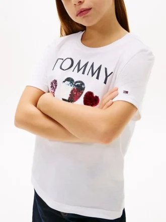 Camiseta con logo de corazón de lentejuelas para niña
