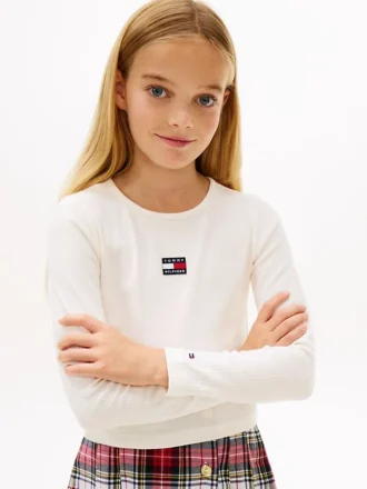 Camiseta de manga larga con insignia y canalé para niños