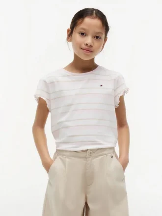 Camiseta infantil de rayas con ribete en las mangas Camiseta infantil de rayas con ribete en las mangas