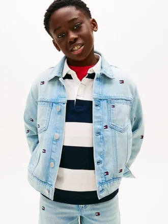Chaqueta vaquera oversize con bandera ondulada para niños