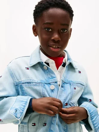 Chaqueta vaquera oversize con bandera ondulada para niños