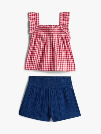 Conjunto de camiseta y pantalones cortos de cuadros vichy para bebés