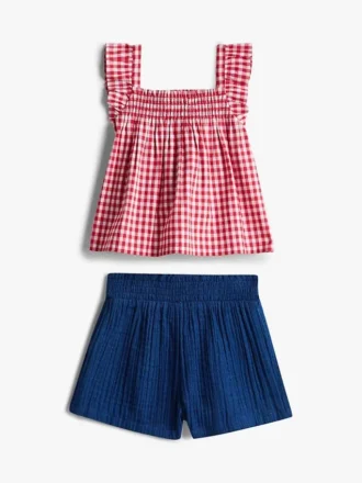 Conjunto de camiseta y pantalones cortos de cuadros vichy para bebés