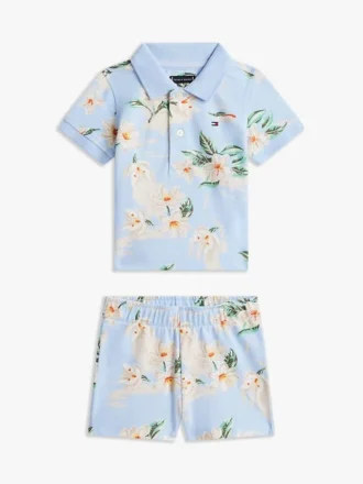 Conjunto de polo y pantalones cortos con estampado floral para bebés