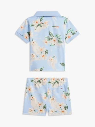 Conjunto de polo y pantalones cortos con estampado floral para bebés
