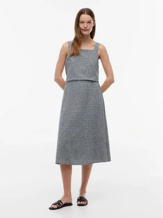 Falda midi de mezcla de lino con estampado de cuadros vichy