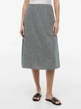 Falda midi de mezcla de lino con estampado de cuadros vichy
