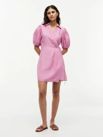 Mini vestido cruzado de lino a rayas