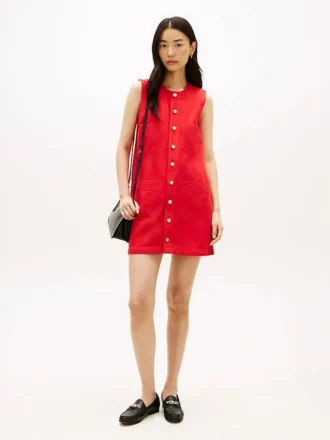 Mini vestido recto de mezclilla con bolsillos de parche
