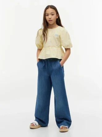 Pantalones de chambray de pierna ancha sin cremallera para niños