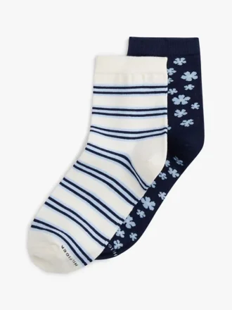 Paquete de 2 pares de calcetines de pantalón con estampado floral y rayas