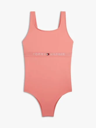 Traje de baño con cuello cuadrado y logotipo para niñas